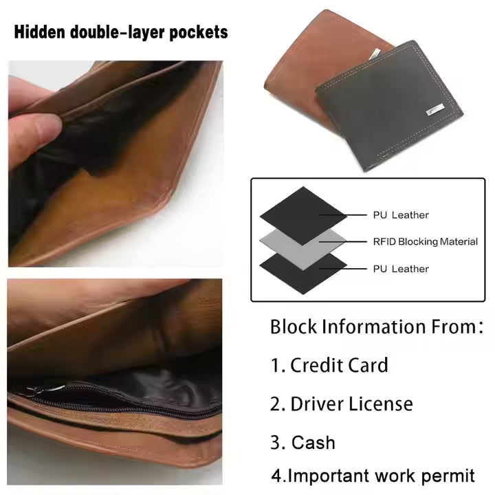 X-World Slim Bi-Fold PU Leather Wallet for Men – Minimalist Short Purse with Large Capacity for Cards, Cash & ID