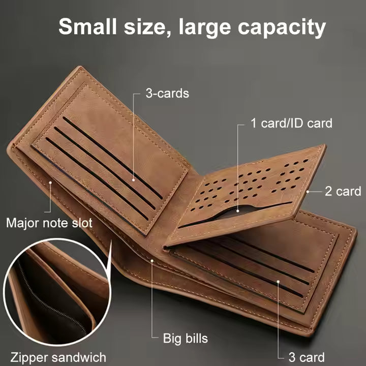 X-World Slim Bi-Fold PU Leather Wallet for Men – Minimalist Short Purse with Large Capacity for Cards, Cash & ID