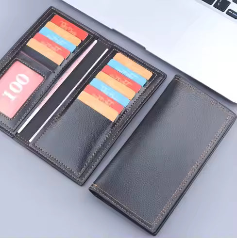 Slim Retro PU Leather Wallet for Men – Long Credit Card Holder with Zipper & Coin Pocket