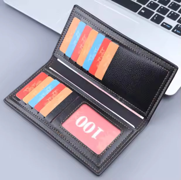 Slim Retro PU Leather Wallet for Men – Long Credit Card Holder with Zipper & Coin Pocket