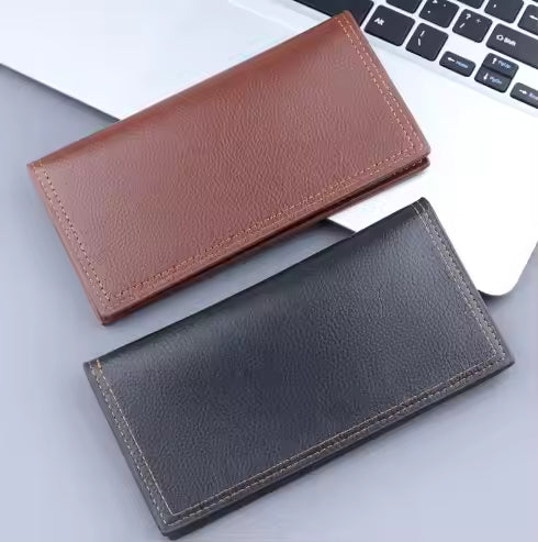 Slim Retro PU Leather Wallet for Men – Long Credit Card Holder with Zipper & Coin Pocket