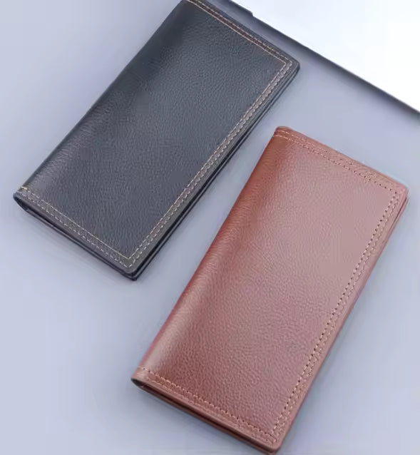Slim Retro PU Leather Wallet for Men – Long Credit Card Holder with Zipper & Coin Pocket